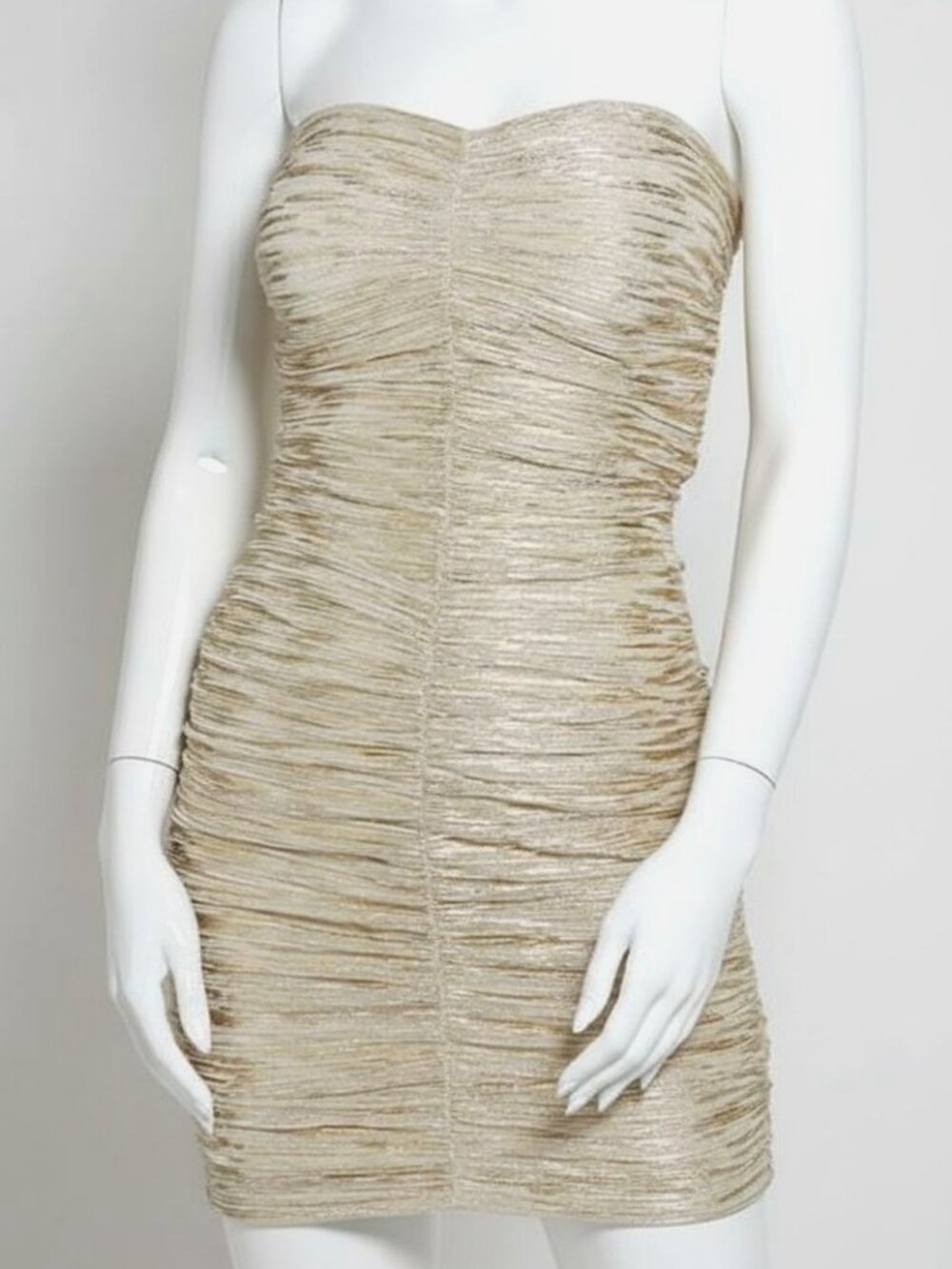 Guess Women's Gold Strapless Lined Metallic Sleeveless Bodycon Dress Size 6